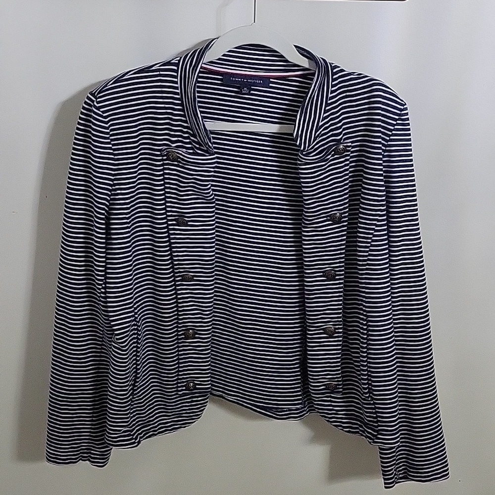 Tommy Hilfiger Navy and White Striped Blazer Jacket